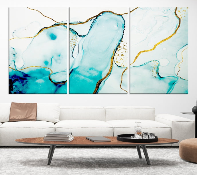 Turquoise Marble Fluid Effect Wall Art Abstract Canvas Wall Art Print