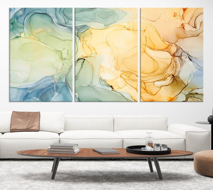 Yellow Marble Fluid Effect Wall Art Abstract Canvas Wall Art Print