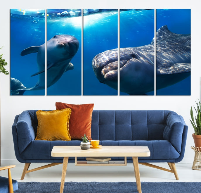 Lienzo decorativo para pared con delfines y vida oceánica