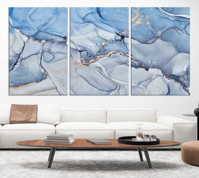 Ice Blue Marble Fluid Effect Wall Art Abstract Canvas Wall Art Print