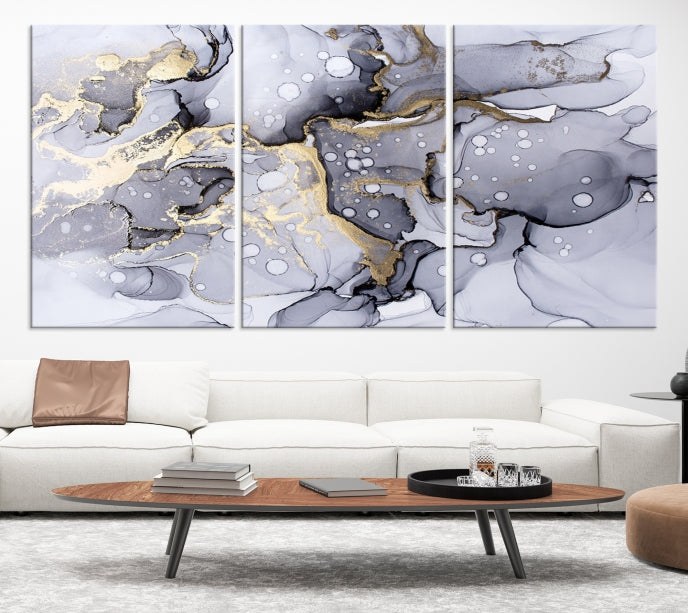 Gray Marble Fluid Effect Wall Art Abstract Canvas Wall Art Print