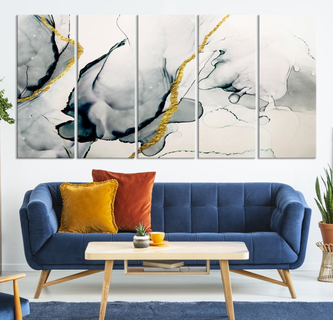 Gray Marble Fluid Effect Wall Art Abstract Canvas Wall Art Print