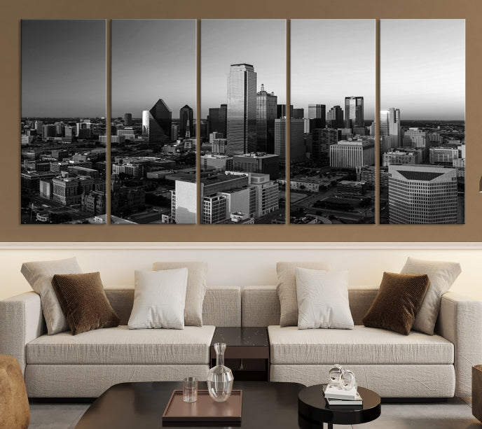 Dallas City Skyline Art mural noir et blanc Paysage urbain Impression sur toile