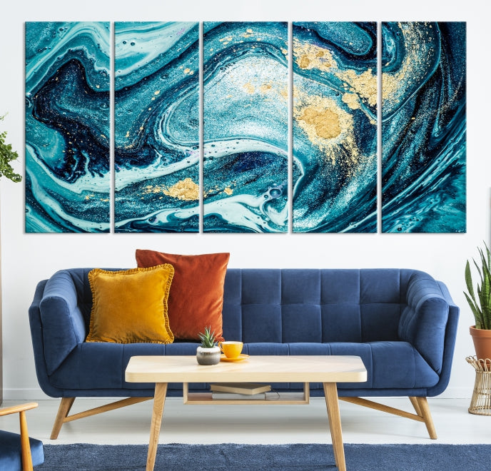 Turquoise Marble Fluid Effect Wall Art Abstract Canvas Wall Art Print