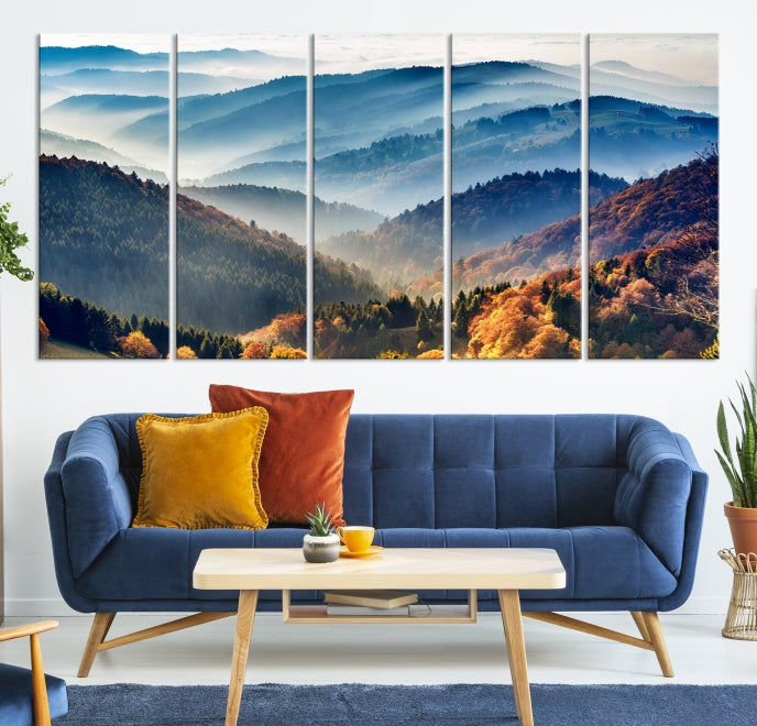 Lienzo decorativo para pared grande con bosque de montañas y otoño