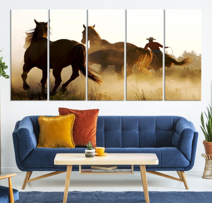 Chevaux et cowboys Wall Art Impression sur toile