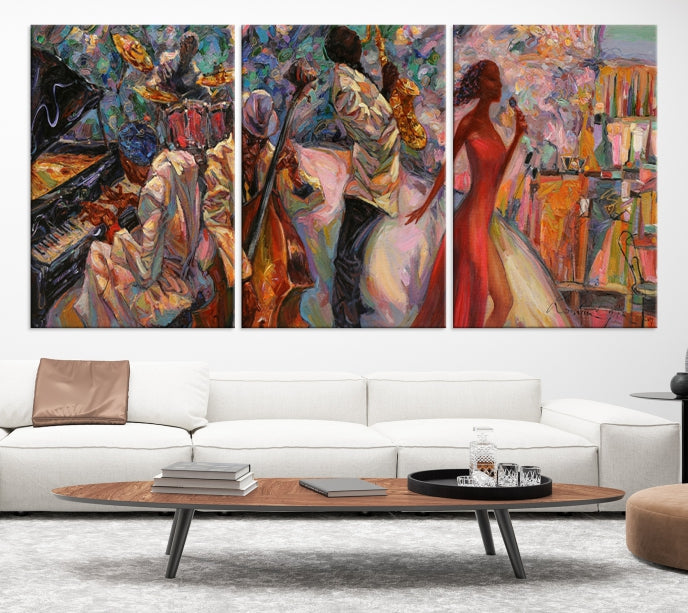 African Musician Women and Jazz Orchestra Wall Art Canvas Print