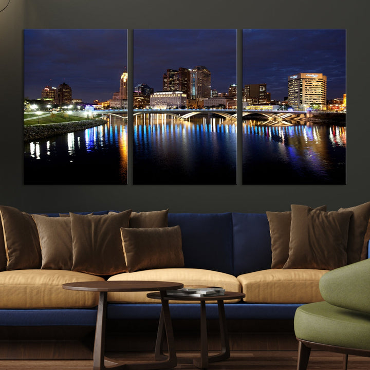 Columbus City Lights Night Skyline Cityscape View Wall Art Impression sur toile