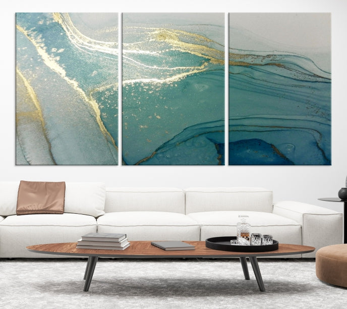 Green Marble Fluid Effect Wall Art Abstract Canvas Wall Art Print