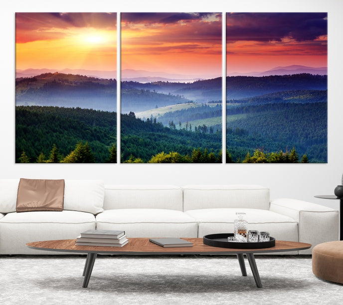 Impression sur toile d’art mural de montagne et de coucher du soleil