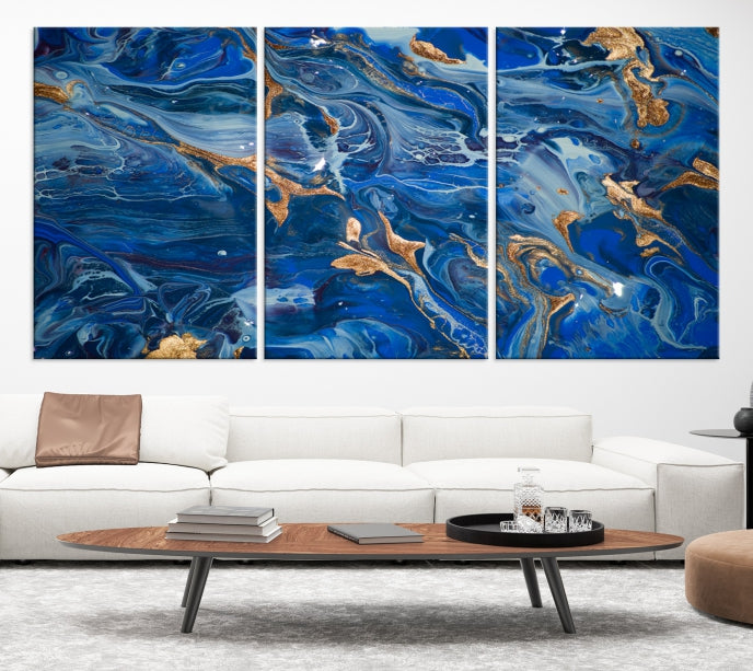 Navy Blue Marble Fluid Effect Wall Art Abstract Canvas Wall Art Print