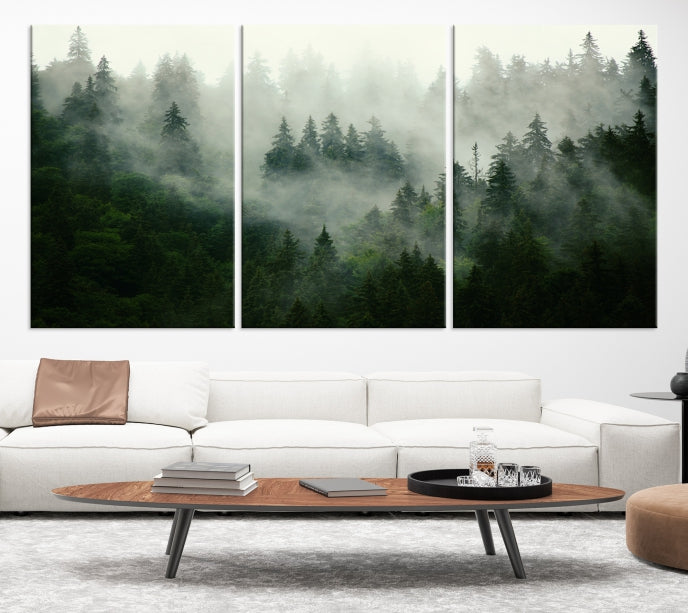 Lienzo decorativo para pared grande con bosque verde