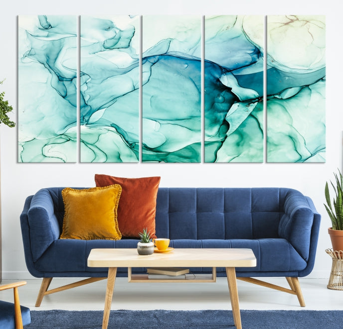 Turquoise Marble Fluid Effect Wall Art Abstract Canvas Wall Art Print