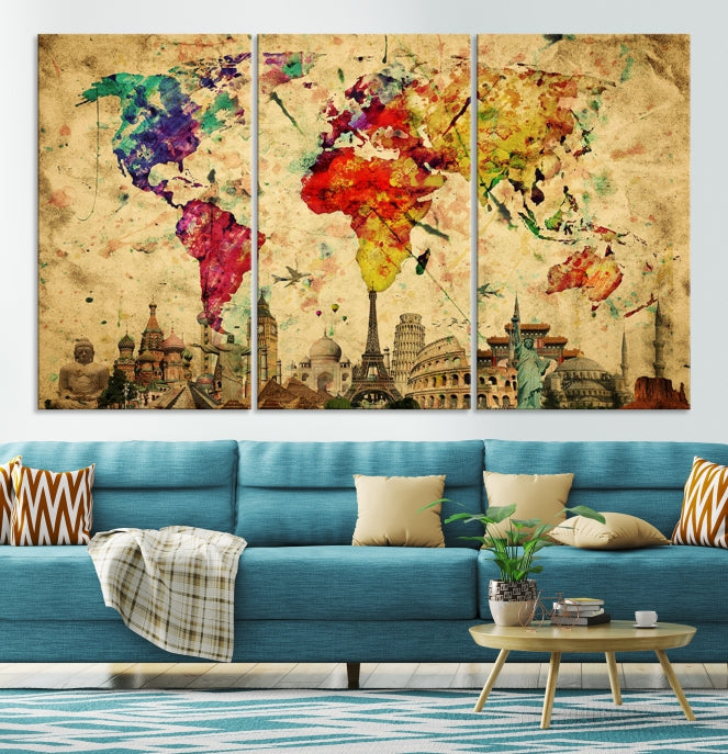 Art mural Carte du monde Impression sur toile Carte du monde Art mural Impression sur toile Carte du monde Impression d’affiche d’art mural