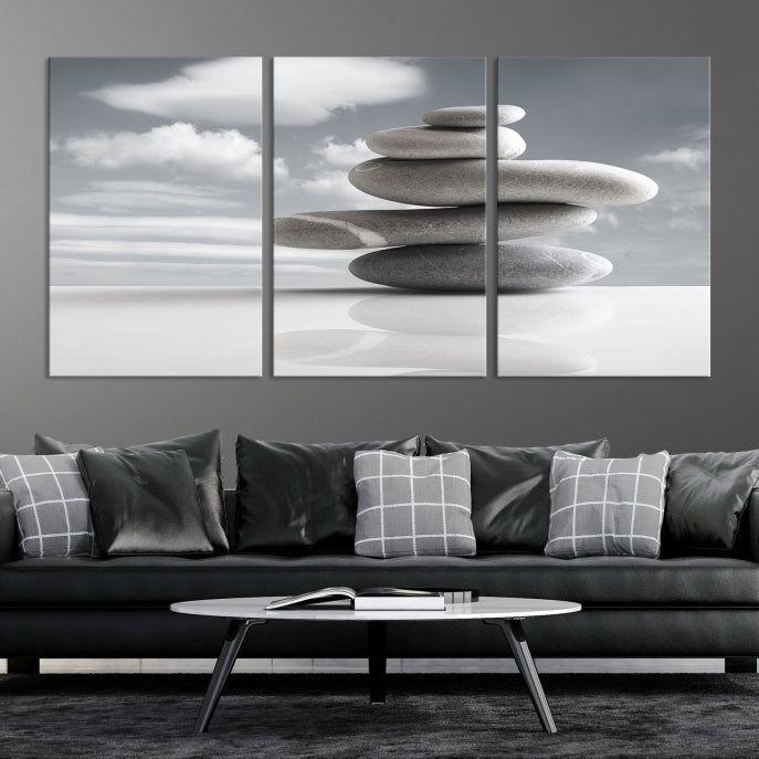 Still Life Black and White Zen Stones Wall Art Canvas Print