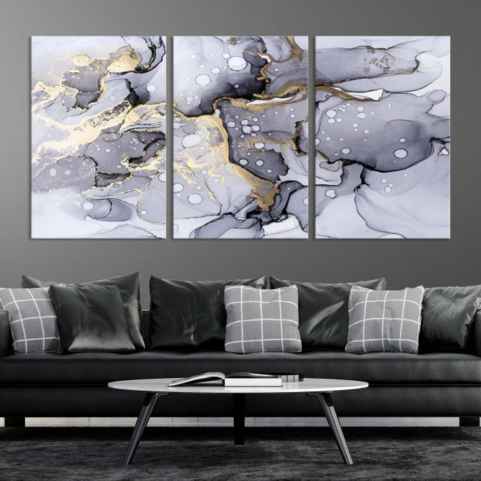 Gray Marble Fluid Effect Wall Art Abstract Canvas Wall Art Print