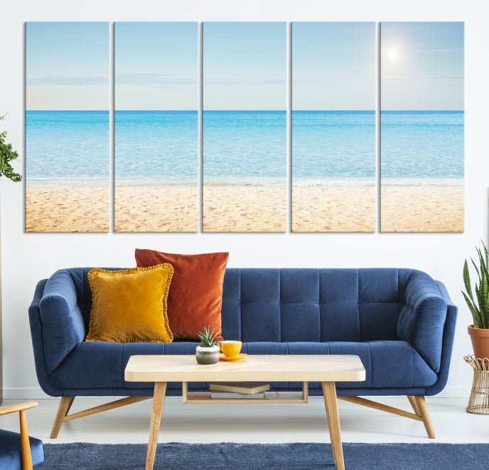 Blue Beach and Sea Wall Art Canvas Print