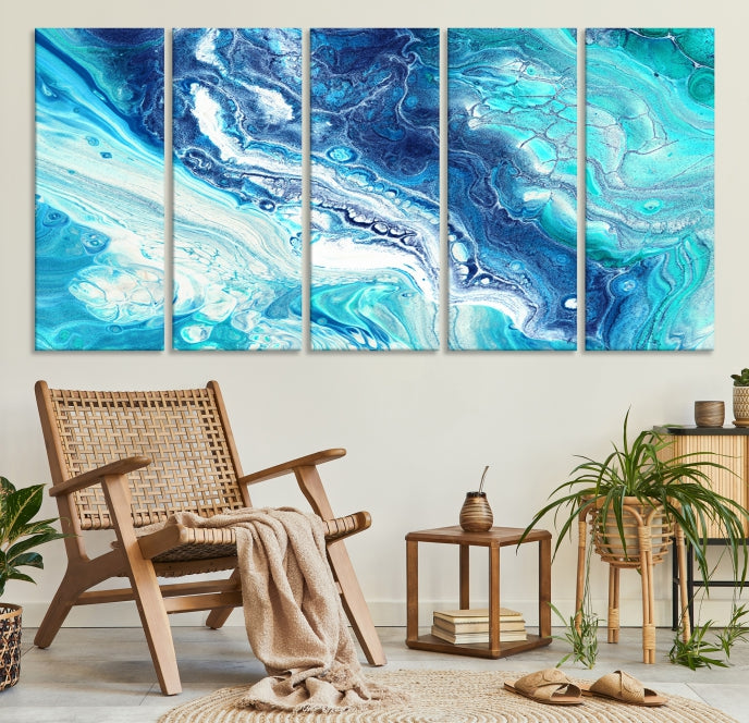 Turquoise Marble Fluid Effect Wall Art Abstract Canvas Wall Art Print