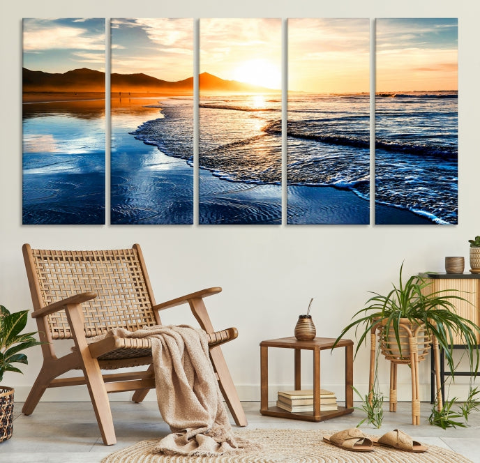 Beach Ocean Sunset on the Sea Wall Art Canvas Print