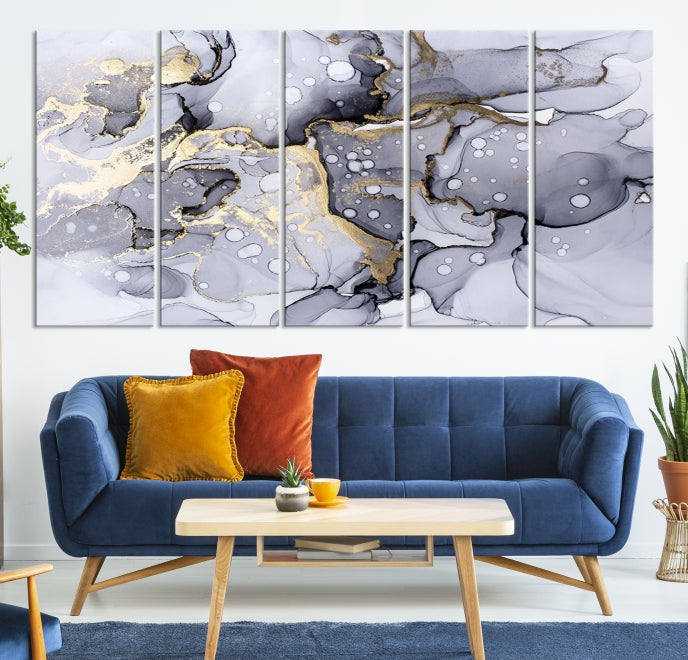 Gray Marble Fluid Effect Wall Art Abstract Canvas Wall Art Print