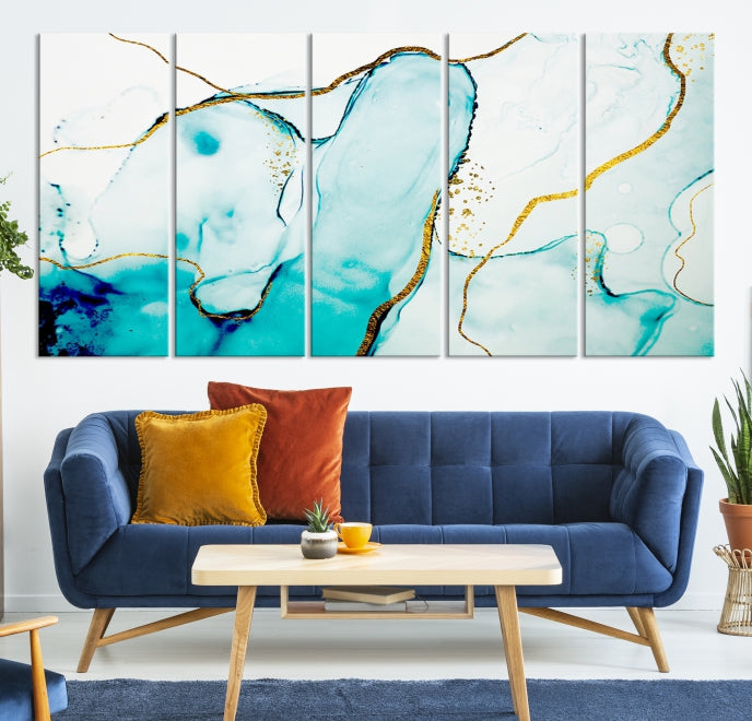 Turquoise Marble Fluid Effect Wall Art Abstract Canvas Wall Art Print