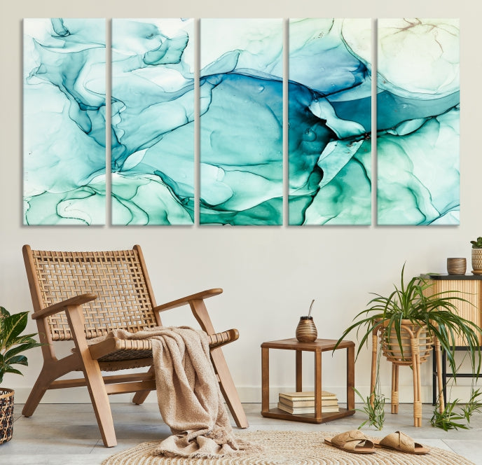 Turquoise Marble Fluid Effect Wall Art Abstract Canvas Wall Art Print