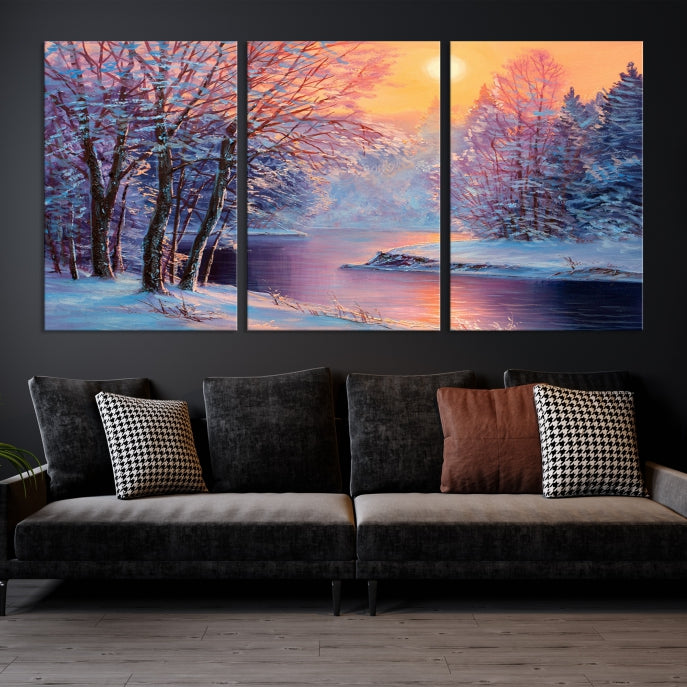 Pintura de paisaje de invierno, arte de pared grande, impresión en lienzo