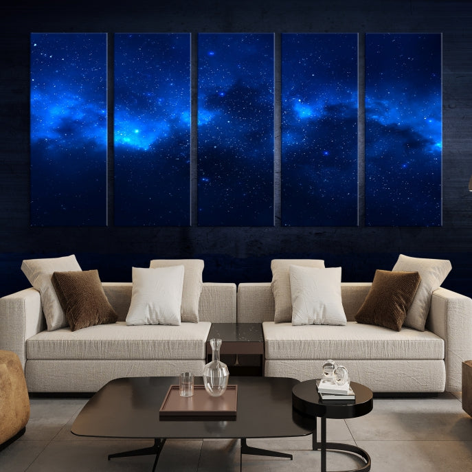 Nuages ​​de nébuleuse bleue Art mural étoiles du ciel nocturne Impression sur toile