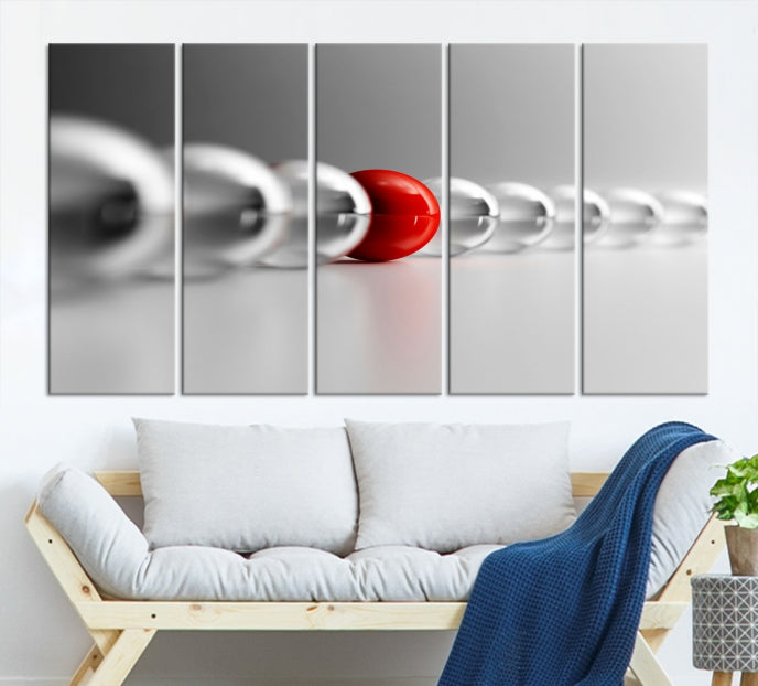 Art mural Boule rouge en boules grises Impression sur toile Art mural Noir Blanc Art différent