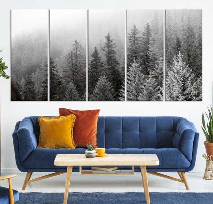 Big Foggy Forest and Misty Trees Forest Wall Art Canvas Print