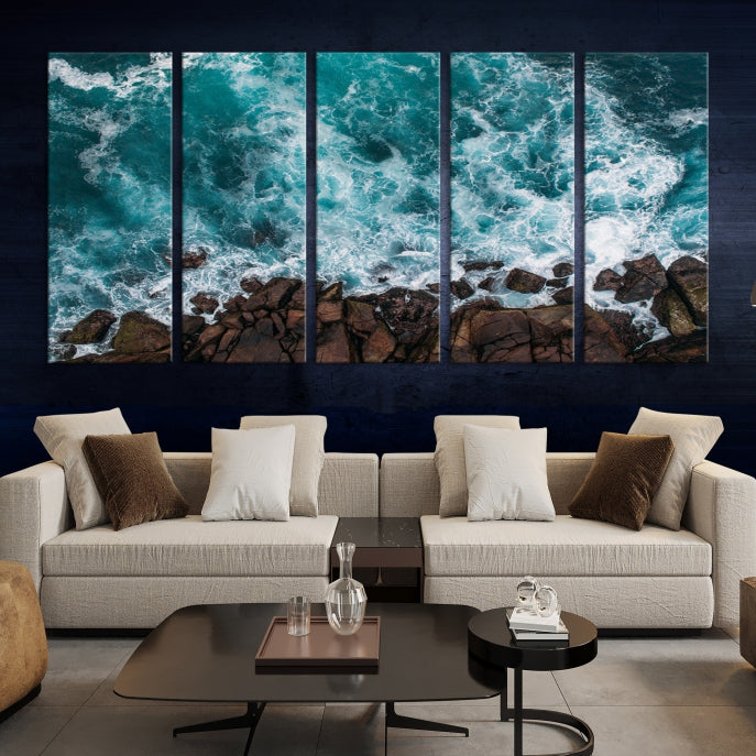 Aerial Ocean Waves Wall Art Canvas Print