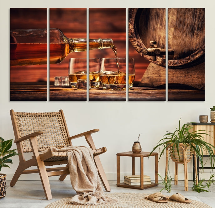 Whiskey and Barrel Wall Art Canvas Print