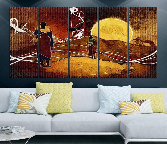 Sun and African People Wall Art Canvas Print