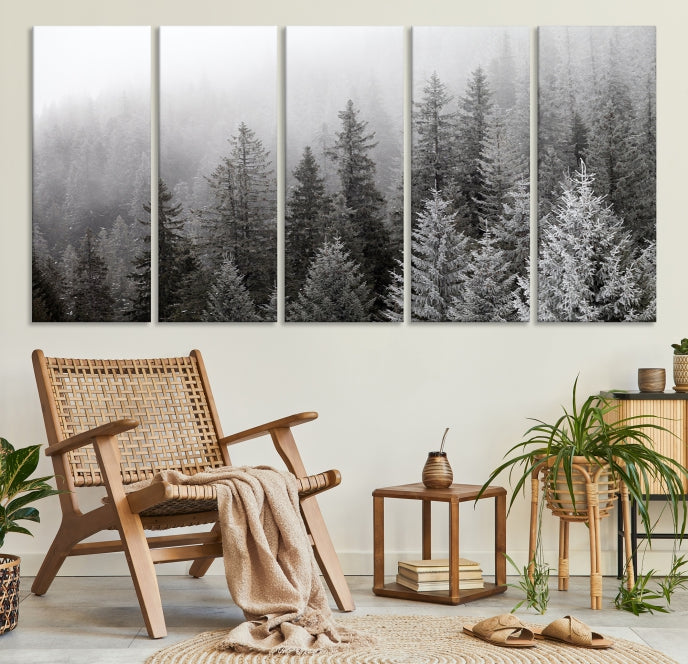 Big Foggy Forest and Misty Trees Forest Wall Art Canvas Print