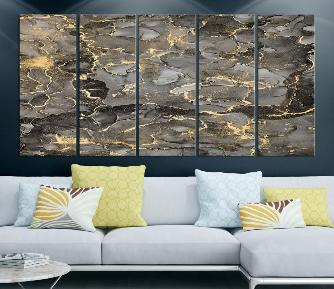 Brown Yellow Marble Fluid Effect Wall Art Abstract Canvas Wall Art Print