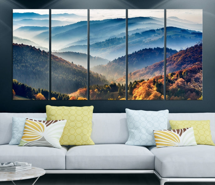 Lienzo decorativo para pared grande con bosque de montañas y otoño