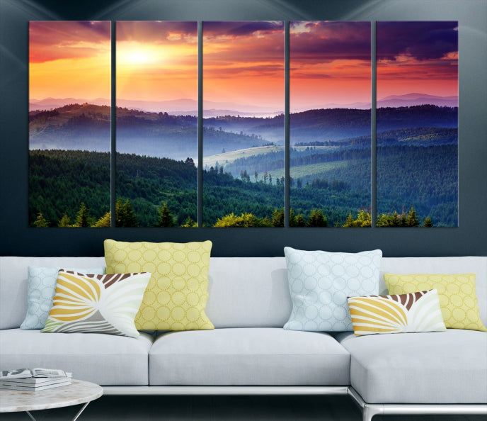 Impression sur toile d’art mural de montagne et de coucher du soleil