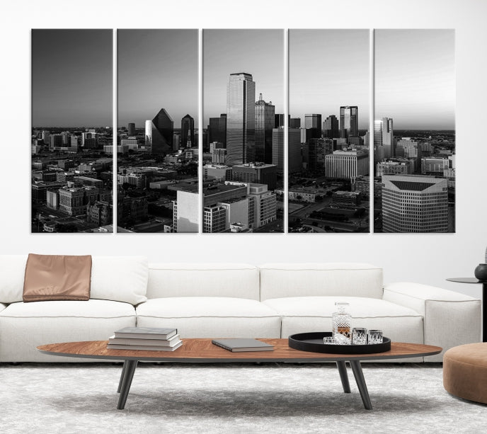 Skyline de la ciudad de Dallas Arte de pared en blanco y negro Paisaje urbano Lienzo