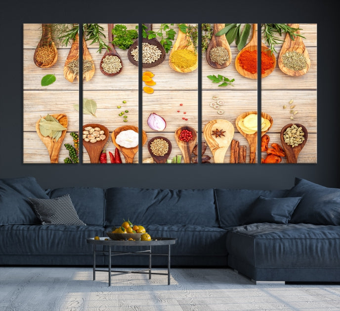 Lienzo decorativo para pared con especias de cocina en la mesa