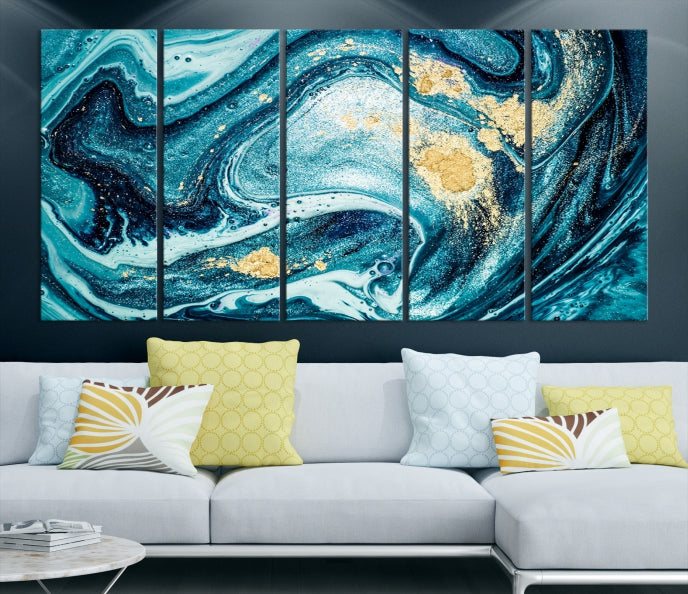 Turquoise Marble Fluid Effect Wall Art Abstract Canvas Wall Art Print