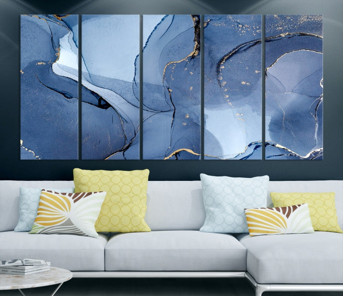 Blue Color Marble Fluid Effect Wall Art Abstract Canvas Wall Art Print