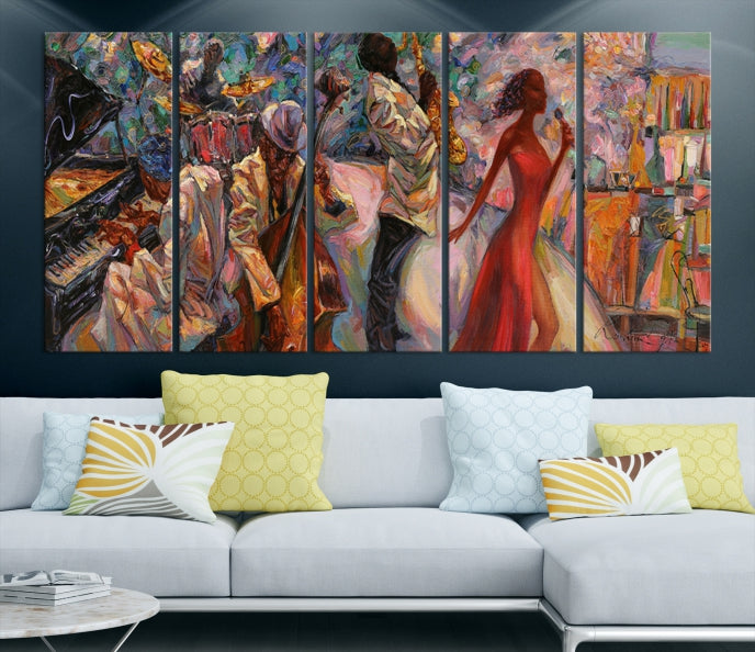 African Musician Women and Jazz Orchestra Wall Art Canvas Print