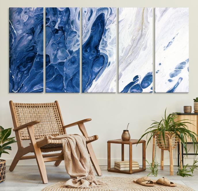 Navy Blue Marble Fluid Effect Wall Art Abstract Canvas Wall Art Print