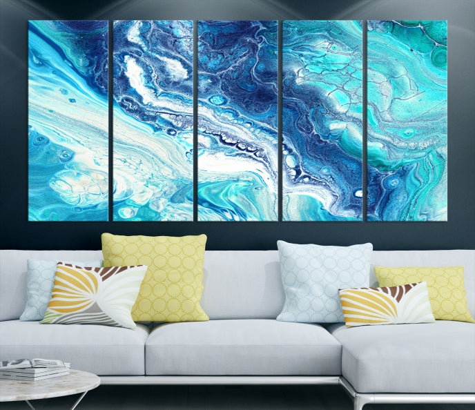 Turquoise Marble Fluid Effect Wall Art Abstract Canvas Wall Art Print