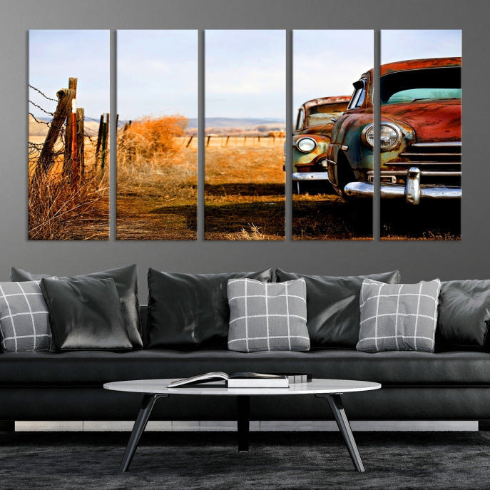 Vieille voiture classique rustique Art mural Impression sur toile