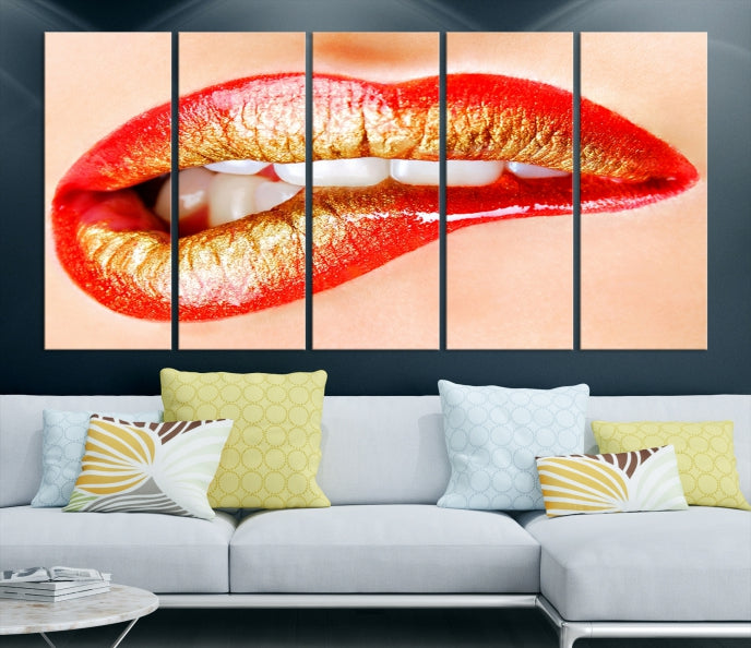 Red Lip Bite Canvas Print