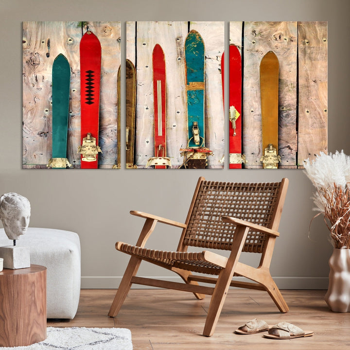 Wooden Rustic Old Skis Wall Art Canvas Print