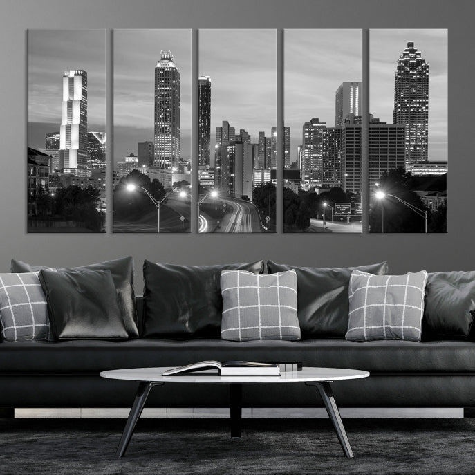 Horizonte nublado de la ciudad de Atlanta Arte de pared en blanco y negro Paisaje urbano Lienzo