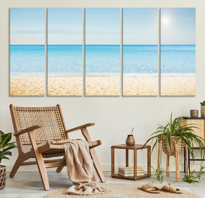 Blue Beach and Sea Wall Art Canvas Print