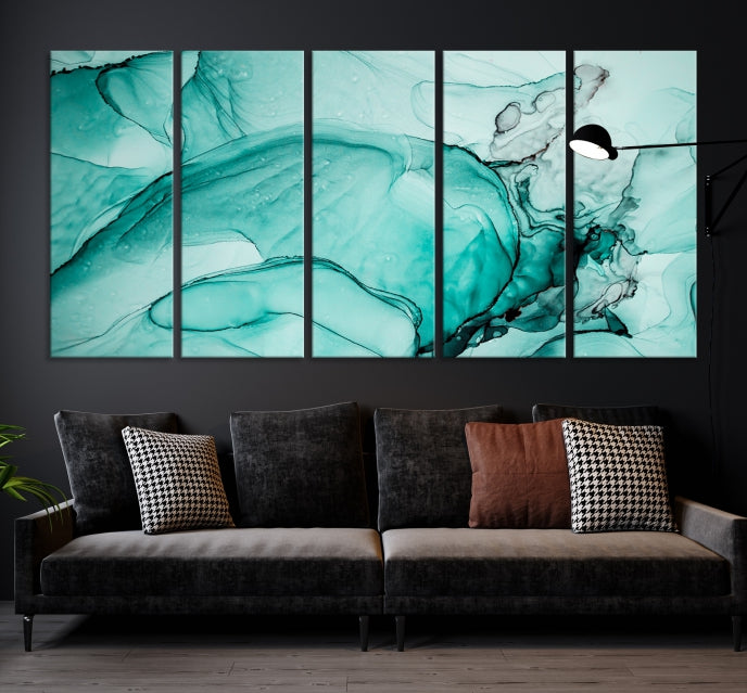 Green Marble Fluid Effect Wall Art Abstract Canvas Wall Art Print